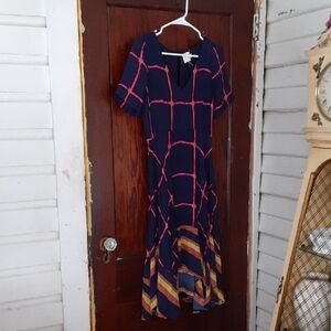 Anthropolige HD in Paris Navy and Pink Checkered And Stripped Dress